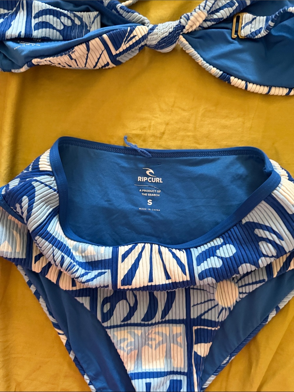 Rip Curl Blue & White Ribbed Tropical Bikini Set